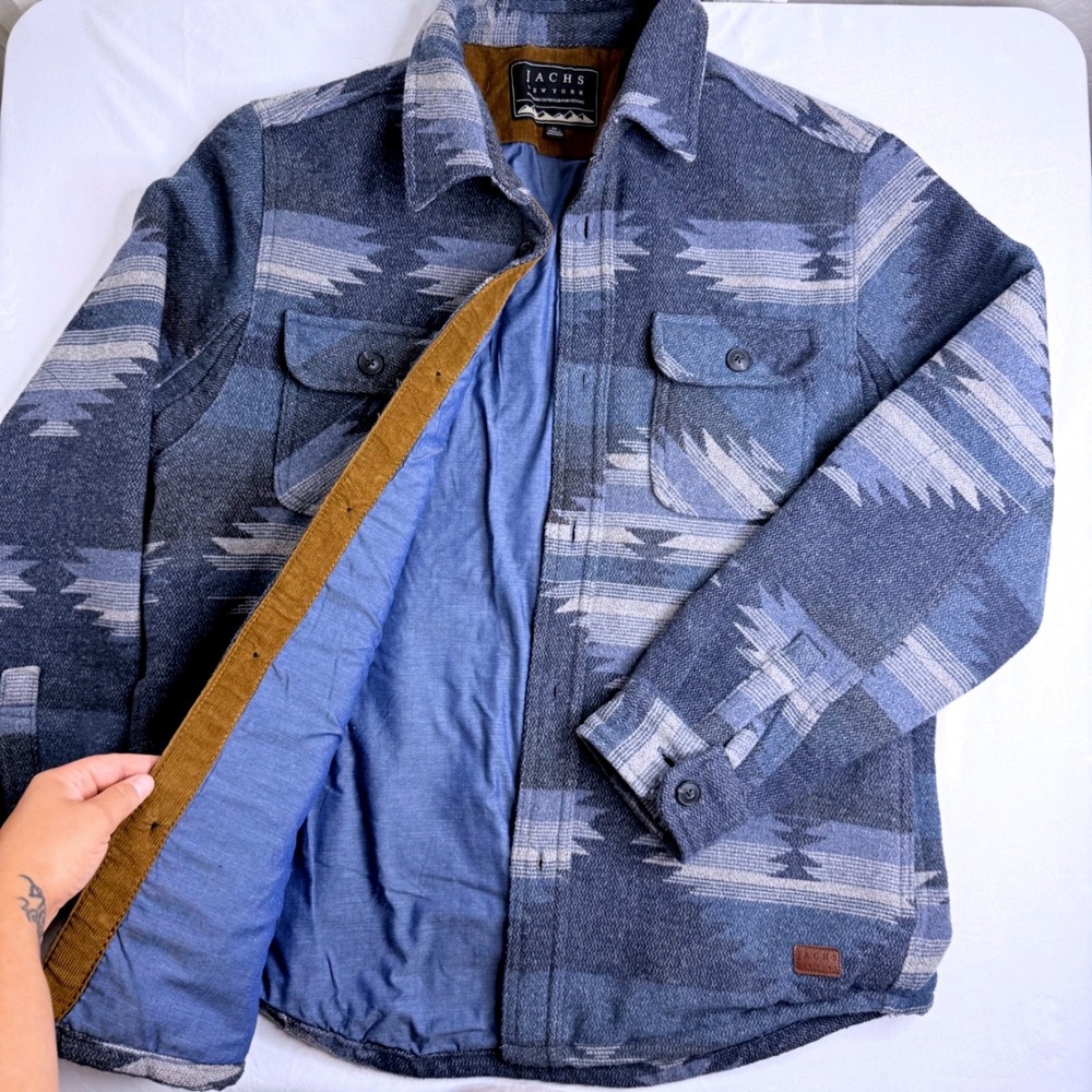 Jachs New York Mens Blue Aztec Wool Blend Shirt Jacket Shacket Medium 1417743